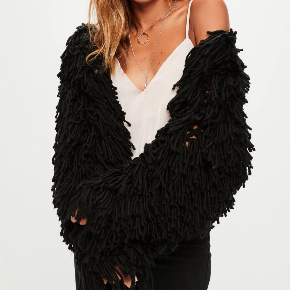 Missguided Black Shaggy Crop Knit
